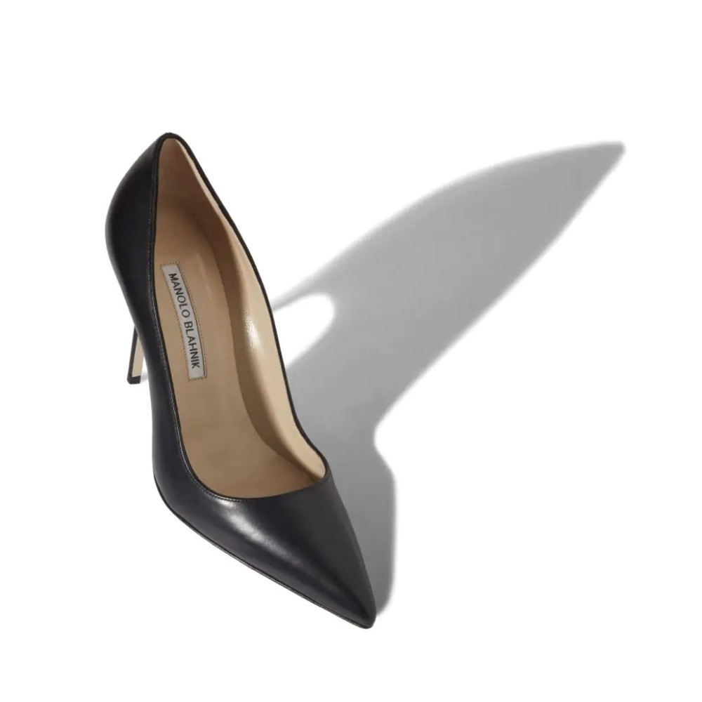 Manolo Blahnik | BB 105 Leather Black Pointed Toe Stiletto Heel Pumps | Size 38